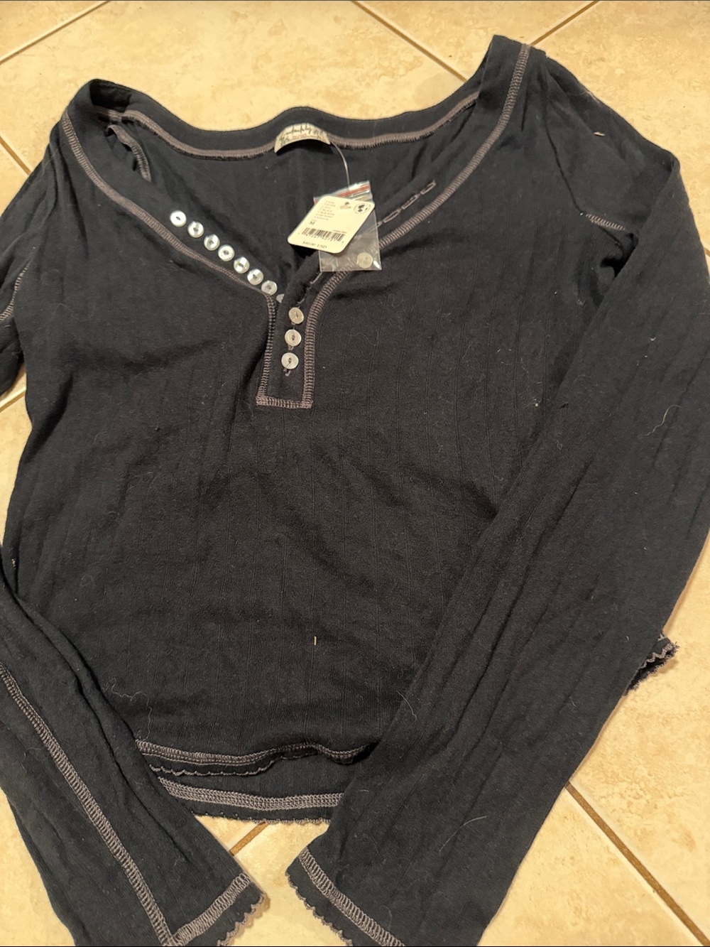 Free People Kids Long Sleeve Henley Top - Black